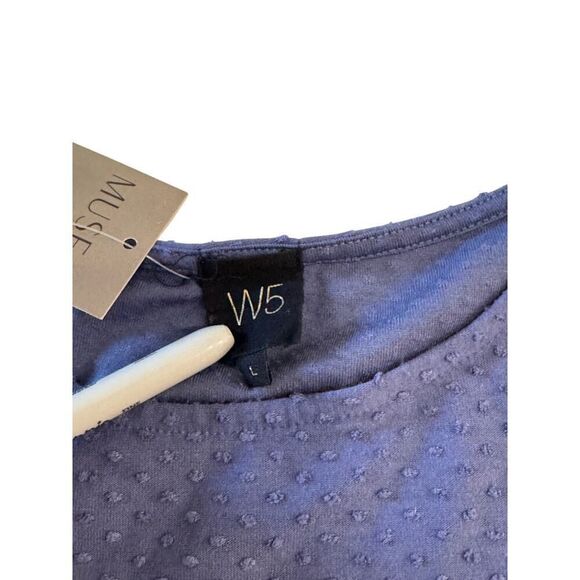 W5 Women’s Textured Puff Sleeve Knit Top Sz L Blue Short Sleeve Blouse EUC - Picture 8 of 8